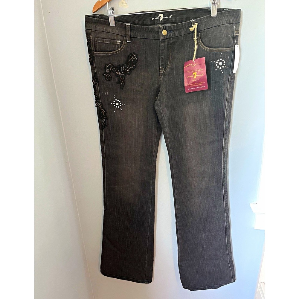 7 For All Mankind Flynt VTG Women's black washed Mid Rise Jeans 30 Embroidered